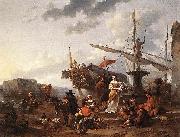Nicolaes Pietersz. Berchem A Southern Harbour Scene oil painting on canvas
